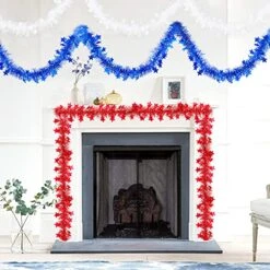 49.2 Ft Patriotic Tinsel Garland Decorations (3 Pack, 16.4 Ft Each), Red White Blue With Stars Metallic Tinsel Twist Garland, For Memorial Day 4th Of July Decorations For The Home Outdoor/Indoor -National Tree Company Sale Shop 51yHCIx66fS