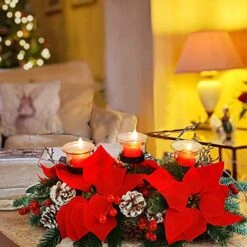 FORUP Christmas Centerpiece, Christmas Candle Holders, Christmas Tabletop Poinsettia Centerpiece With 3 Candle Holders, Romantic Holiday Candelabrum For Home Party Christmas Table Mantel Decorations -National Tree Company Sale Shop 51yMcTEAhKL