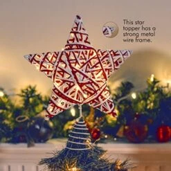Ornativity Christmas Rattan Tree Topper – Red And White Xmas Rustic Star LED Light Up Tree Topper Ornament Decoration -National Tree Company Sale Shop 51yUU0dNdHL
