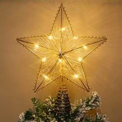 LAWOHO White Winter Christmas Tree Topper, Bauhinia 5 Point Star Tree Topper 11.81" X 10", Xmas Tree Topper Star Lighted With 10 Warm LED For Christmas Tree Ornaments Decorations Home Decor