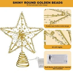 MAIAGO 10 Inch Christmas Star Tree Topper With 20 LED Warm White Lights, Shiny Round Golden Beads Design For Christmas Tree Decorations, Xmas/Holiday/Winter Party Home Decoration (Gold) 9 MAIAGO 10 Inch Christmas Star Tree Topper With 20 LED Warm White Lights, Shiny Round Golden Beads Design For Christmas Tree Decorations, Xmas/Holiday/Winter Party Home Decoration (Gold) -National Tree Company Sale Shop 51ybwTPIc1L