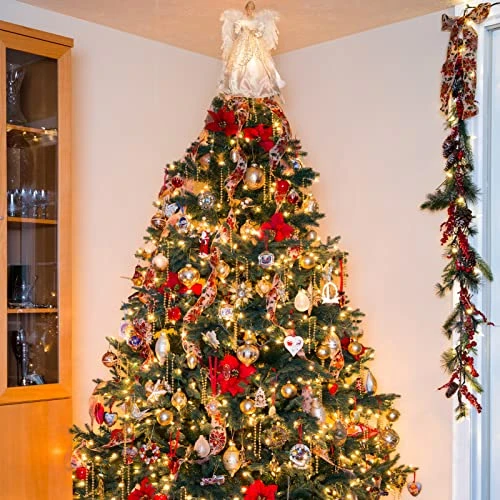 Christmas Angel Tree Topper With Feather Wings, Plug In Christmas Tree Ornament For Indoor Office Xmas New Year Holiday Tree Decoration 7 Christmas Angel Tree Topper With Feather Wings, Plug In Christmas Tree Ornament For Indoor Office Xmas New Year Holiday Tree Decoration - Image 5