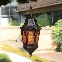 DECORKEY Ramadan Candle Lantern Decorative, Vintage Decorative Hanging Lantern For Home Outdoor Patio, Metal Christmas Candle Holders (Amber) -National Tree Company Sale Shop 51ytY28zQWL