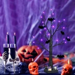 Vanthylit Halloween Tree Decorations, Glittered Black Spooky Tree With Purple Lights And Bat Decorations, Battery Powered Timer Tabletop Tree For Halloween Decorations Indoor Outdoor (2FT, 24LED) -National Tree Company Sale Shop 51zOMwzLvJL