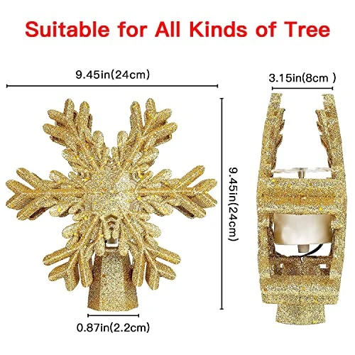 LIKYUU Christmas Tree Topper,Gold Christmas Tree Topper Lighted With LED Rotating Snowflake Projector Lights 3D Lighted Ornaments Festival Lights Christmas Tree Decorations 8 LIKYUU Christmas Tree Topper,Gold Christmas Tree Topper Lighted With LED Rotating Snowflake Projector Lights 3D Lighted Ornaments Festival Lights Christmas Tree Decorations - Image 6