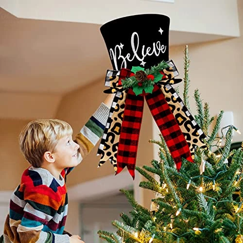 Buffalo Plaid Christmas Tree Topper Top Hat With Handmade Leopard Black And Red Check Bows Xmas Believe Ornament Winter Holiday Santa Home Decoration Wreath Festive Gift Ideas Supplies 3 Buffalo Plaid Christmas Tree Topper Top Hat With Handmade Leopard Black And Red Check Bows Xmas Believe Ornament Winter Holiday Santa Home Decoration Wreath Festive Gift Ideas Supplies