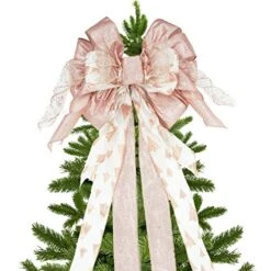 Christmas Tree Topper, 32x12 Inches Large Toppers Single Sided Bow With Glitter Streamer, Rose Gold Christmas Tree Topper Bow For Christmas Decoration (Rose Gold)