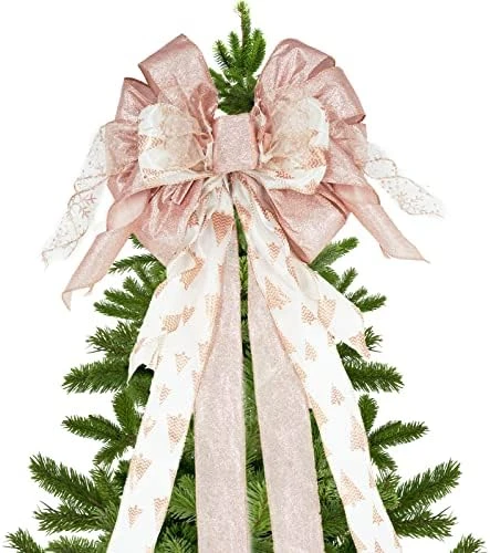 Christmas Tree Topper, 32x12 Inches Large Toppers Single Sided Bow With Glitter Streamer, Rose Gold Christmas Tree Topper Bow For Christmas Decoration (Rose Gold) 8 Christmas Tree Topper, 32x12 Inches Large Toppers Single Sided Bow With Glitter Streamer, Rose Gold Christmas Tree Topper Bow For Christmas Decoration (Rose Gold) - Image 6