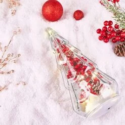 Dohance 11" LED Tower Glass Desktop Christmas Tree, Glass Xmas Tree Christmas Ornaments Set With Artificial Berries And Xmas Old Man Decor, 2 Style LED Modes, Home Table Decor Festive Gift -National Tree Company Sale Shop 51zu0nh9xoL