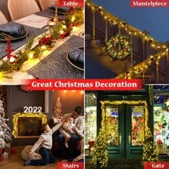 Quntis 2 Pack Christmas Garland With Globe Lights, 5.7FT 20 LED Red Berry Garland Christmas Decorations PineCones Bells, Artificial Xmas Garland For Door Mantel Fireplace Table Holiday Indoor Outdoor -National Tree Company Sale Shop 611mXuAjCXL