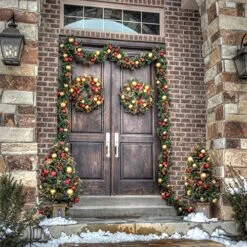 [Front Door Garland Hanger] - Adjustable To Different Door Widths | Heavy-Duty Cast Iron | Decorative Christmas Decor | No Nails Or Screws - No Damage To Your Door (Double Door, Mocha Brown)