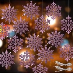 RECUTMS 40Pcs Plastic Snowflake Ornaments Christmas Glitter Snowflakes Hanging Crafts For Wedding Birthday Home Xmas Tree Window Door Accessories,4 Inches,2 Pattern (Champagne) -National Tree Company Sale Shop 612gSk3p75L. AC