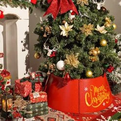 Putuo Decor Metal Christmas Tree Collar, 21 Inches Diameter Red Shiny Christmas Themed Tree Stand Cover, Xmas Holiday Decoration For Xmas Tree -National Tree Company Sale Shop 613AONGUxiL