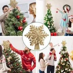 DG-Direct Christmas Tree Topper Lighted With Golden Snowflake Projector, Led Rotating Magic Snowflake, 3D Hollow Glitter Lighted Gold Snow Tree Topper For Christmas Tree Decorations -National Tree Company Sale Shop 613ECIvqpuL