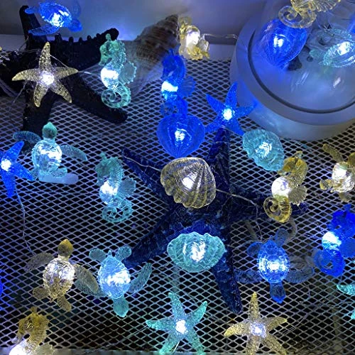 Ocean Beach Themed Sea Life Cute Fairy Decorative String Lights Battery Operated, Seahorse Starfish Sea Turtle Clam Nautical Rope Lights Lit By 30 LEDs 10 Ft For Holiday Camping Mermaid Wedding 4 Ocean Beach Themed Sea Life Cute Fairy Decorative String Lights Battery Operated, Seahorse Starfish Sea Turtle Clam Nautical Rope Lights Lit By 30 LEDs 10 Ft For Holiday Camping Mermaid Wedding - Image 2