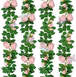 Yastouay 2Pcs 13.5Ft Pink Flower Garland With 2Pcs Lights, Butterfly Artificial Rose Garland Fake Rose Vines Flower Vines For Backdrop Wedding Table Centerpiece Decoration Baby Shower Room Decor -National Tree Company Sale Shop 614dmlkwNqL. AC