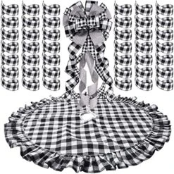 Christmas Tree Topper Bow Buffalo Plaid Christmas Tree Topper Xmas Decor Rustic Tree Toppers Large Outdoor Bows Ribbon Tree Topper With Xmas Plaid Tree Skirt Ornament (Black And White) -National Tree Company Sale Shop 615gfKbOu9L. AC