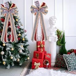 WBCBEC Christmas Tree Bow Topper, 31 X 13 Inches Red Black Christmas Bow Topper, Handmade Buffalo Plaid Decorative Bow, Burlap Wreath Bows Xmas Tree Topper, Handmade Tree Toppers Christmas Decorations 14 WBCBEC Christmas Tree Bow Topper, 31 X 13 Inches Red Black Christmas Bow Topper, Handmade Buffalo Plaid Decorative Bow, Burlap Wreath Bows Xmas Tree Topper, Handmade Tree Toppers Christmas Decorations -National Tree Company Sale Shop 617At2X0gbL