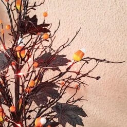 Glitzhome Halloween Artificial Candy Corn Berries Table Tree 21”H Lighted Maple Leaves Table Tree For Halloween Holiday Decoration Artificial Table Tree -National Tree Company Sale Shop 617B0kdlvUL