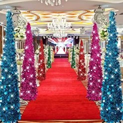 Joy-Leo 5ft Blue Pop Up Christmas Tree With Reflective Sequins, Small Pencil Artificial Christmas Tree, Collapsible Tinsel Xmas Tree, Designed For Small Spaces, Easy To Assemble, Save Space & Time -National Tree Company Sale Shop 617aOC6V2PL