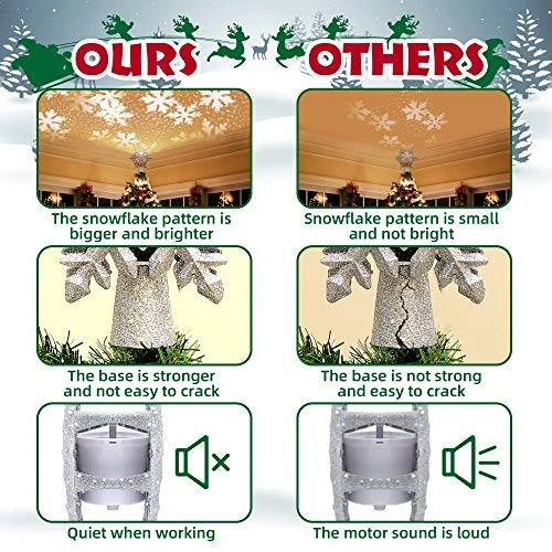 Christmas Tree Topper Lighted, Snowflake Tree Topper Projector With LED Rotating, 3D Hollow Glitter Sliver Lighted Tree Topper Star, Xmas Tree Topper Star For Christmas Tree Decorations (Silver) 6 Christmas Tree Topper Lighted, Snowflake Tree Topper Projector With LED Rotating, 3D Hollow Glitter Sliver Lighted Tree Topper Star, Xmas Tree Topper Star For Christmas Tree Decorations (Silver) - Image 4