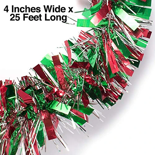 Red, Green, And Silver Metallic Tinsel Twist Garland 4 Inches Wide X 25 Ft Long, Parade Float Decorations For Trailer Or Golf Cart, Metallic Tinsel Garland, Christmas Garland Décor For Home And Party 4 Red, Green, And Silver Metallic Tinsel Twist Garland 4 Inches Wide X 25 Ft Long, Parade Float Decorations For Trailer Or Golf Cart, Metallic Tinsel Garland, Christmas Garland Décor For Home And Party - Image 2