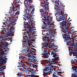 4PACK 4th Of July Laser Tinsel Garland,Blue Red White Star Patriot Ornament DIY Fringe Garlands Twist Tinsel Home Wall Party Tree Hanging Decorations 26.6ft -National Tree Company Sale Shop 61Abxol0XMS