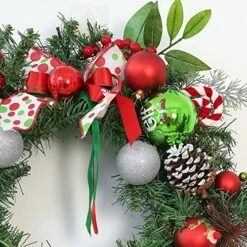 WBHome Pre-lit 24 Inch Artificial Christmas Wreath, Elf Green & Red Lighted Wreath With 35 LED Lights For Indoor Outdoor Front Door Window Xmas Decor Holiday Decorations, Battery Operated -National Tree Company Sale Shop 61D822BbU9L