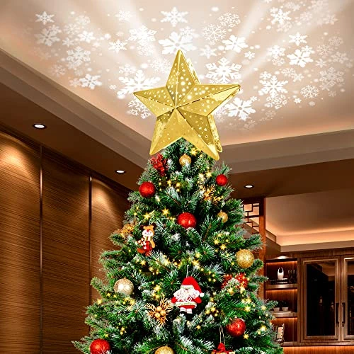 KPCB Christmas Tree Topper Lighted Decoration, Star Tree Topper With Gold Plated Finish, Tree Toppers Christmas Decorations With Snowstorm Projection 8 KPCB Christmas Tree Topper Lighted Decoration, Star Tree Topper With Gold Plated Finish, Tree Toppers Christmas Decorations With Snowstorm Projection - Image 6