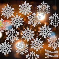 RECUTMS 40Pcs Plastic Snowflake Ornaments Christmas Glitter Snowflakes Hanging Crafts For Wedding Birthday Home Xmas Tree Window Door Accessories,4 Inches,2 Pattern (Champagne) -National Tree Company Sale Shop 61FbApWxqL. AC