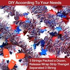 SURCVIO 4th Of July Patriotic Tinsel Garland Decoration 3 Pack 50 Ft, Red, White And Blue Tinsel Garland With Star Metallic Glitter Hanging Garland For Independence Day Indoor And Outdoor Decorations -National Tree Company Sale Shop 61FcBOvFxqL