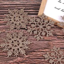 RECUTMS 40Pcs Plastic Snowflake Ornaments Christmas Glitter Snowflakes Hanging Crafts For Wedding Birthday Home Xmas Tree Window Door Accessories,4 Inches,2 Pattern (Champagne) -National Tree Company Sale Shop 61GxJpi75FL