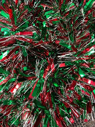 Red, Green, And Silver Metallic Tinsel Twist Garland 4 Inches Wide X 25 Ft Long, Parade Float Decorations For Trailer Or Golf Cart, Metallic Tinsel Garland, Christmas Garland Décor For Home And Party 5 Red, Green, And Silver Metallic Tinsel Twist Garland 4 Inches Wide X 25 Ft Long, Parade Float Decorations For Trailer Or Golf Cart, Metallic Tinsel Garland, Christmas Garland Décor For Home And Party - Image 3