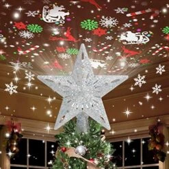 Kesfitt Christmas Tree Topper Lighted With 6 Projection Modes,Christmas Star Tree Topper Built-in LED Rotating Lights,Sliver 3D Glitter Dynamic Projection For Xmas Party Holiday Decorations -National Tree Company Sale Shop 61IRdcNuBPL. AC