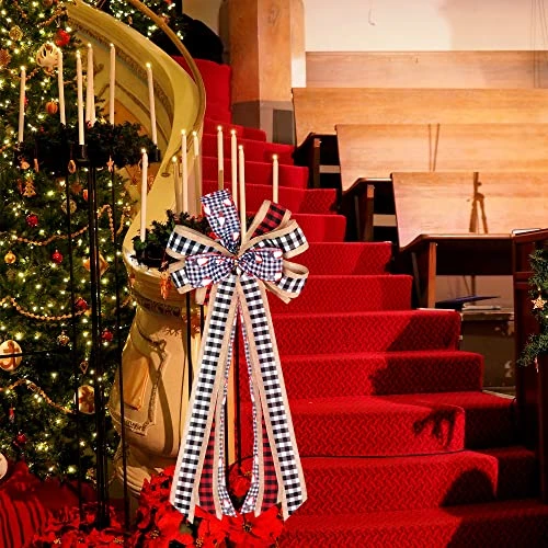 WBCBEC Christmas Tree Bow Topper, 31 X 13 Inches Red Black Christmas Bow Topper, Handmade Buffalo Plaid Decorative Bow, Burlap Wreath Bows Xmas Tree Topper, Handmade Tree Toppers Christmas Decorations 6 WBCBEC Christmas Tree Bow Topper, 31 X 13 Inches Red Black Christmas Bow Topper, Handmade Buffalo Plaid Decorative Bow, Burlap Wreath Bows Xmas Tree Topper, Handmade Tree Toppers Christmas Decorations - Image 4