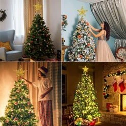 SISLYANIA Christmas Tree Topper Lighted - Christmas Star Tree Topper With 20 LED Battery Operated String Lights And 6H Timer, Metal Hollow Tree Topper For Holiday Party Christmas Decor, 9.8in, Gold -National Tree Company Sale Shop 61JCnZDuu6L