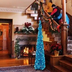 N&T NIETING Christmas Tree,5ft Collapsible Pop Up Christmas Tree Blue Tinsel Coastal Christmas Tree For Holiday Xmas Decorations,Home Display, Office Decor -National Tree Company Sale Shop 61JRYoLpjfL