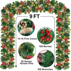 TURNMEON 9Ft Christmas Garland With 80 Lights Timer 12 Modes Christmas Decorations Thicker 300 Branches 18 Pinecones 198 Berries Battery Powered Xmas Decor For Indoor Outdoor Fireplace -National Tree Company Sale Shop 61MTtvdtxqL