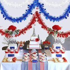 49.2 Ft Patriotic Tinsel Garland Decorations (3 Pack, 16.4 Ft Each), Red White Blue With Stars Metallic Tinsel Twist Garland, For Memorial Day 4th Of July Decorations For The Home Outdoor/Indoor -National Tree Company Sale Shop 61OQatigKfS