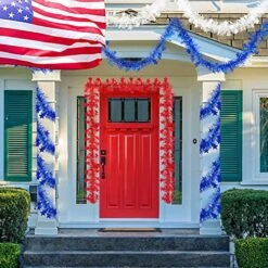 49.2 Ft Patriotic Tinsel Garland Decorations (3 Pack, 16.4 Ft Each), Red White Blue With Stars Metallic Tinsel Twist Garland, For Memorial Day 4th Of July Decorations For The Home Outdoor/Indoor -National Tree Company Sale Shop 61OZDVDrUzS