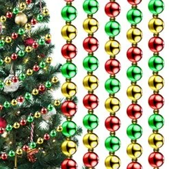 20 Feet Christmas Cane Garland Multi Color Glitter Beaded Garland Candy Tree Beads Garland Red And White Plastic Beads Garland For Fireplace Christmas Tree Decorations (Red, Green, Gold)