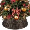 Christmas Tree Collar, 23'' D Handmade Artificial Rattan Wicker Christmas Stand Tree Collar Basket Base Cover For Holiday Decoration-Round Brown