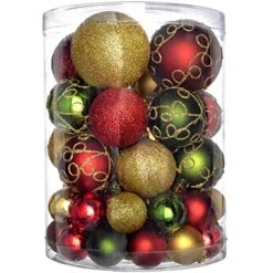 WeRChristmas 50-Piece Shatterproof Deluxe Christmas Tree Baubles Decoration Pack - Red / Gold / Green, Multi-Colour