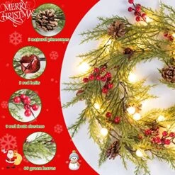 Quntis 2 Pack Christmas Garland With Globe Lights, 5.7FT 20 LED Red Berry Garland Christmas Decorations PineCones Bells, Artificial Xmas Garland For Door Mantel Fireplace Table Holiday Indoor Outdoor -National Tree Company Sale Shop 61Qo1iEEPiL