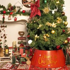 Putuo Decor Metal Christmas Tree Collar, 21 Inches Diameter Red Shiny Christmas Themed Tree Stand Cover, Xmas Holiday Decoration For Xmas Tree -National Tree Company Sale Shop 61RDXZRXT9L
