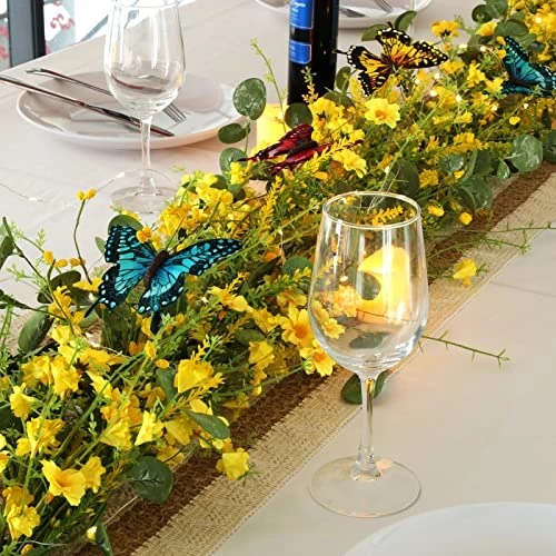 6FT Artificial Daisy Garland, Fake Flowers Eucalyptus Greenery And Mixed Flowers Vines With Butterflies And Light String, Spring/Summer Front Door Garland For Wedding Home Wall Indoor Front Door Decor 6 6FT Artificial Daisy Garland, Fake Flowers Eucalyptus Greenery And Mixed Flowers Vines With Butterflies And Light String, Spring/Summer Front Door Garland For Wedding Home Wall Indoor Front Door Decor - Image 4