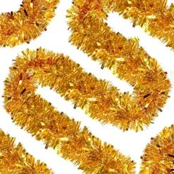 Sggvecsy 49.2Ft Christmas Gold Tinsel Garland Xmas Tree Decorations Christmas Metallic Twist Garland Ceiling Hanging Decorations For New Year Party Birthday Holiday Indoor Outdoor Supplies