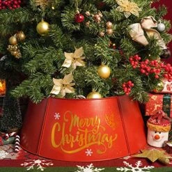 Putuo Decor Metal Christmas Tree Collar, 21 Inches Diameter Red Shiny Christmas Themed Tree Stand Cover, Xmas Holiday Decoration For Xmas Tree -National Tree Company Sale Shop 61SpGCN0MXL