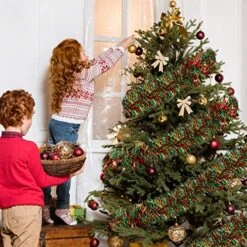 50 Feet Graduation Tinsel Garland Metallic Twist Garland Xmas Tree Decorations School Wedding Birthday New Year Hanging Ornaments Party Supplies 3 Inch (Red, Green And Gold) -National Tree Company Sale Shop 61TZavCiKpL