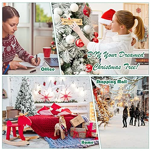 Goplus 7ft Snow Flocked Christmas Tree, Artificial Hinged Xmas Pine Tree W/ 1014 Glitter Branches, Pine Cone & Red Berries, Frosty Tree For Indoor Holiday Festival Decoration 8 Goplus 7ft Snow Flocked Christmas Tree, Artificial Hinged Xmas Pine Tree W/ 1014 Glitter Branches, Pine Cone & Red Berries, Frosty Tree For Indoor Holiday Festival Decoration - Image 6